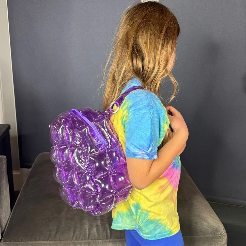 Purple Inflatable Bubble Backpack Zipper Closure One Size NEW